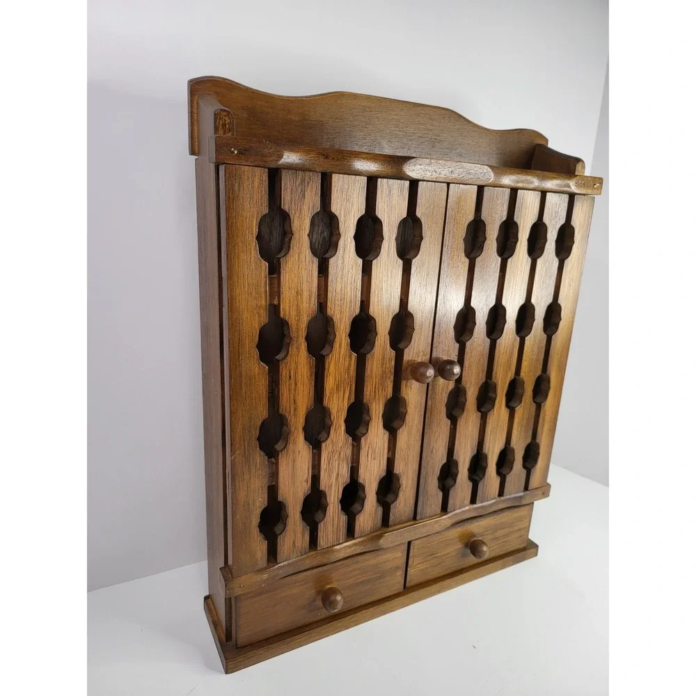 Vintage Wooden Wall Spice Rack Apothecary Cabinet Lattice Doors Drawers Taiwan